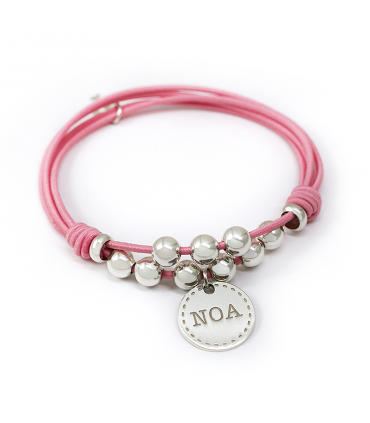 pulsera personalizada de plata con medallas grabadas y elástico