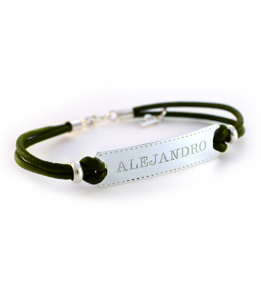 Pulsera personalizada de plata y cuero para hombre