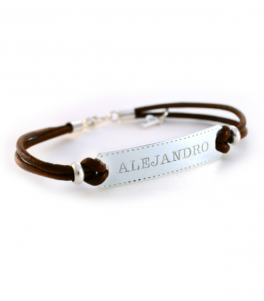 Pulsera personalizada de plata y cuero para hombre
