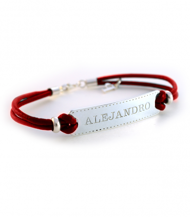 Pulsera personalizada de plata y cuero para hombre
