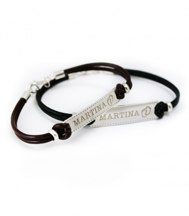 Pulsera personalizada de plata y cuero para hombre