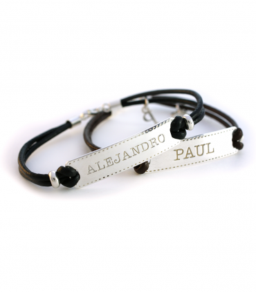 Pulsera personalizada de plata y cuero para hombre