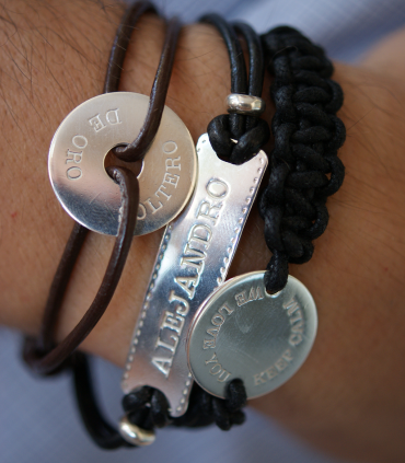 Pulsera personalizada de plata y cuero para hombre
