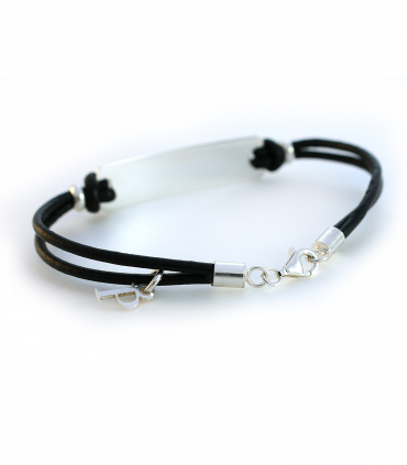 Pulsera personalizada de plata y cuero para hombre