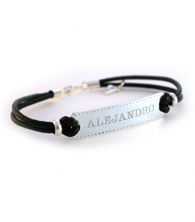 Pulsera personalizada de plata y cuero para hombre
