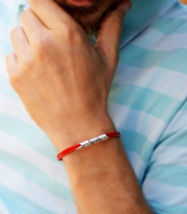 Pulsera personalizada de plata y cuero para hombre Curly