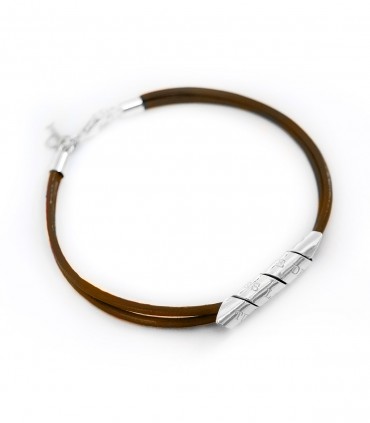 Pulsera personalizada de plata y cuero para hombre Curly