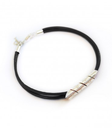 Pulsera personalizada de plata y cuero para hombre Curly