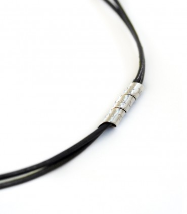 Collar personalizado de plata y cuero para hombre Curly