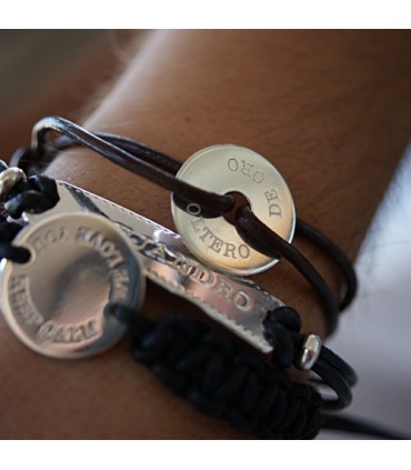 pulsera personalizada de plata y cuero para hombre