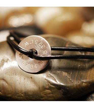 pulsera personalizada de plata y cuero para hombre