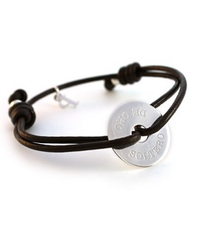 pulsera personalizada de plata y cuero para hombre