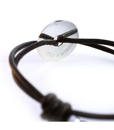 pulsera personalizada de plata y cuero para hombre