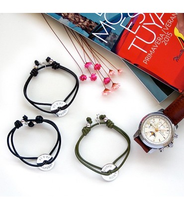 pulsera personalizada de plata y cuero para hombre