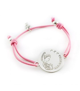pulsera personalizada de plata grabada con nombre y virgen niña para comunion