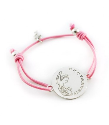 pulsera personalizada de plata grabada con nombre y virgen niña para comunion