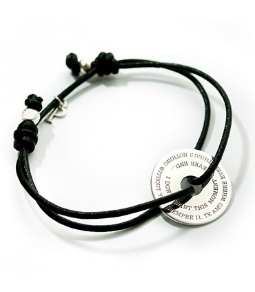 pulsera personalizada de plata y cuero para hombre